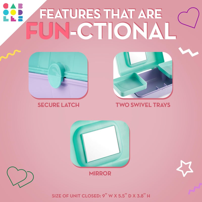 Caboodles Pretty in Petite Makeup Box  Two-Tone Pink on Lavender  Hard Plastic Organizer Box  2 Swivel Trays  Fashion Mirror  Secure Latch for Safe Travel - Image 2
